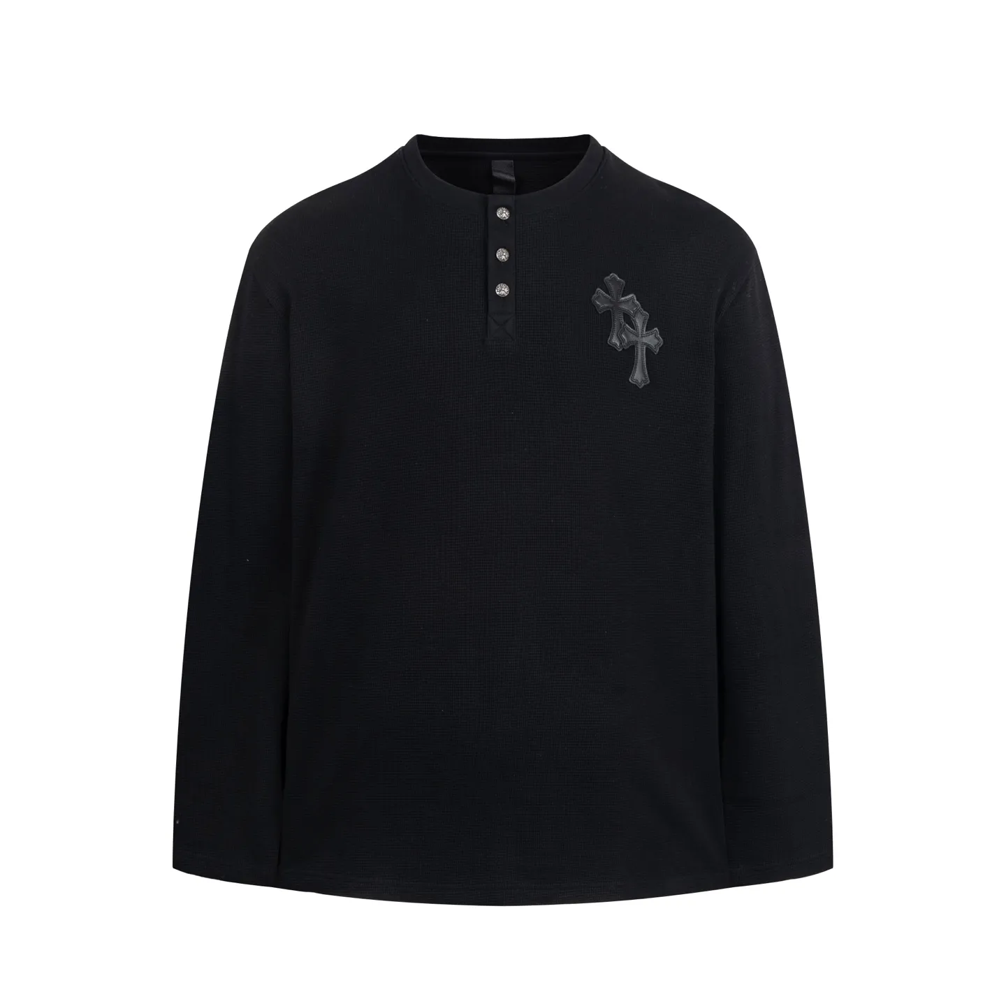 🅿️440 [Exclusive supply] CH Croix Heart Cross Leather Waffle Sweatshirt (grey) The fabric is made of 350g cotton waffle double-layer material before washing, which distinguishes the low-gram weight cut corners and non-pure cotton market products. The silver buckles and scrolls are made of antique bronze and real silver (the materials have reached the market's 300+ quality). The leather label is still made of genuine imported lambskin. The most important thing is the hand-sewn leather (the cost of manual work is high) in the fabric and hardware A lot of effort has been put into the craftsmanship. The top quality in the market and the industry benchmark are only owned by a few people. Size:S/M/L